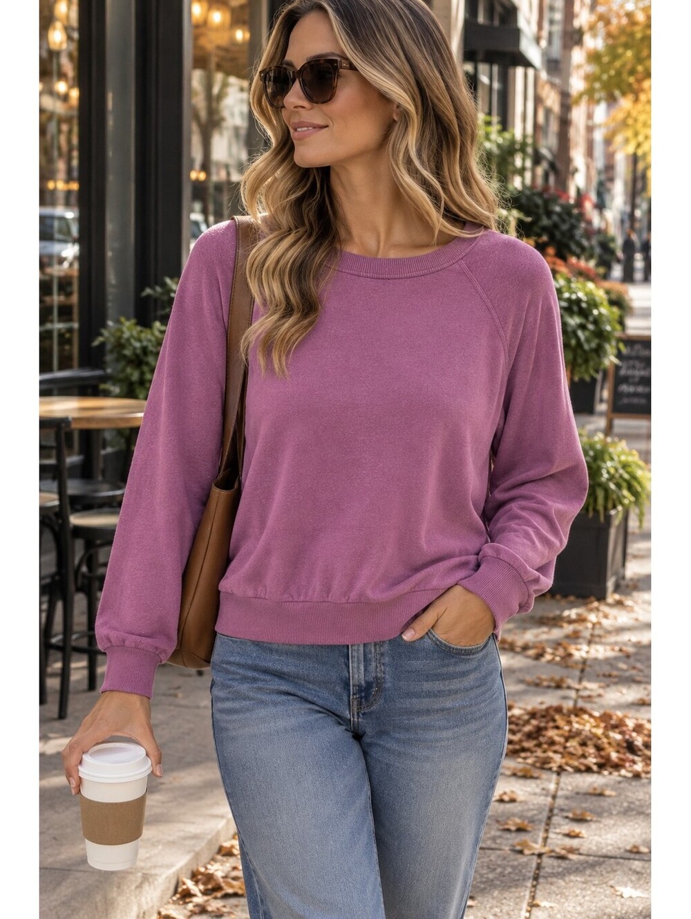Beyond Yoga Women’s S Purple Raglan Pullover Sweatshirt Modal Blend Made USA